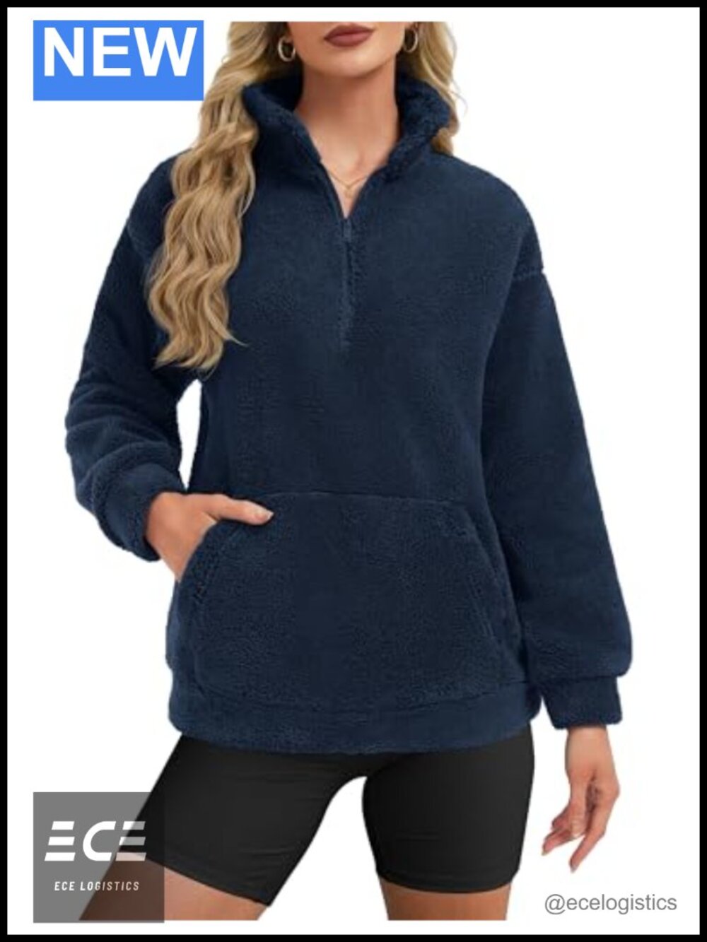 Fleece Pullover Women Long Sleeve Fuzzy Half Zip Sweatshirt Kangaroo Pocket